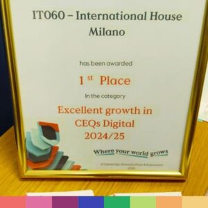International House Milano | San Donato premiata da Cambridge Press & Assessment per la crescita negli esami digitali e nei Learning Materials